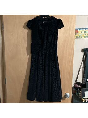 Vintage Hearts and Roses Elegant Black Velvet Dress